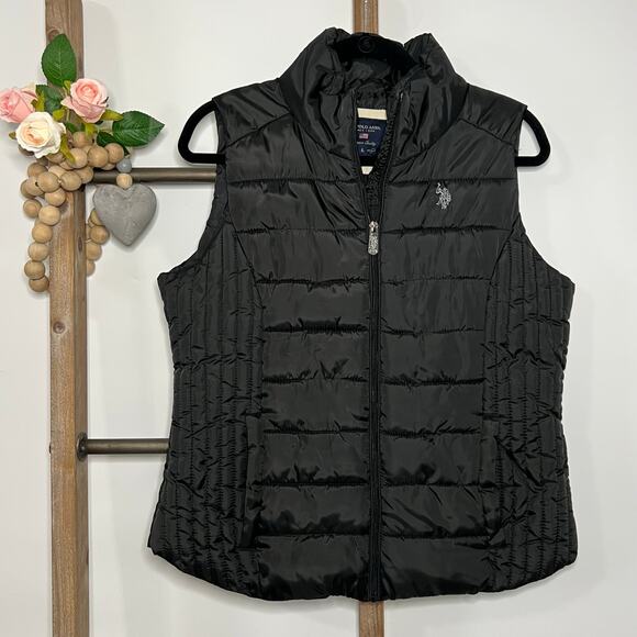 US Polo Assn Black Puffer Vest Full Zip‎ Size Large - Picture 1 of 9